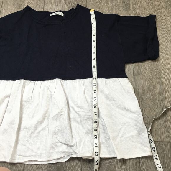 Zara Knit Short Sleeve Switching Navy Blue Shadow Stripe White S Ladies - Picture 7 of 9